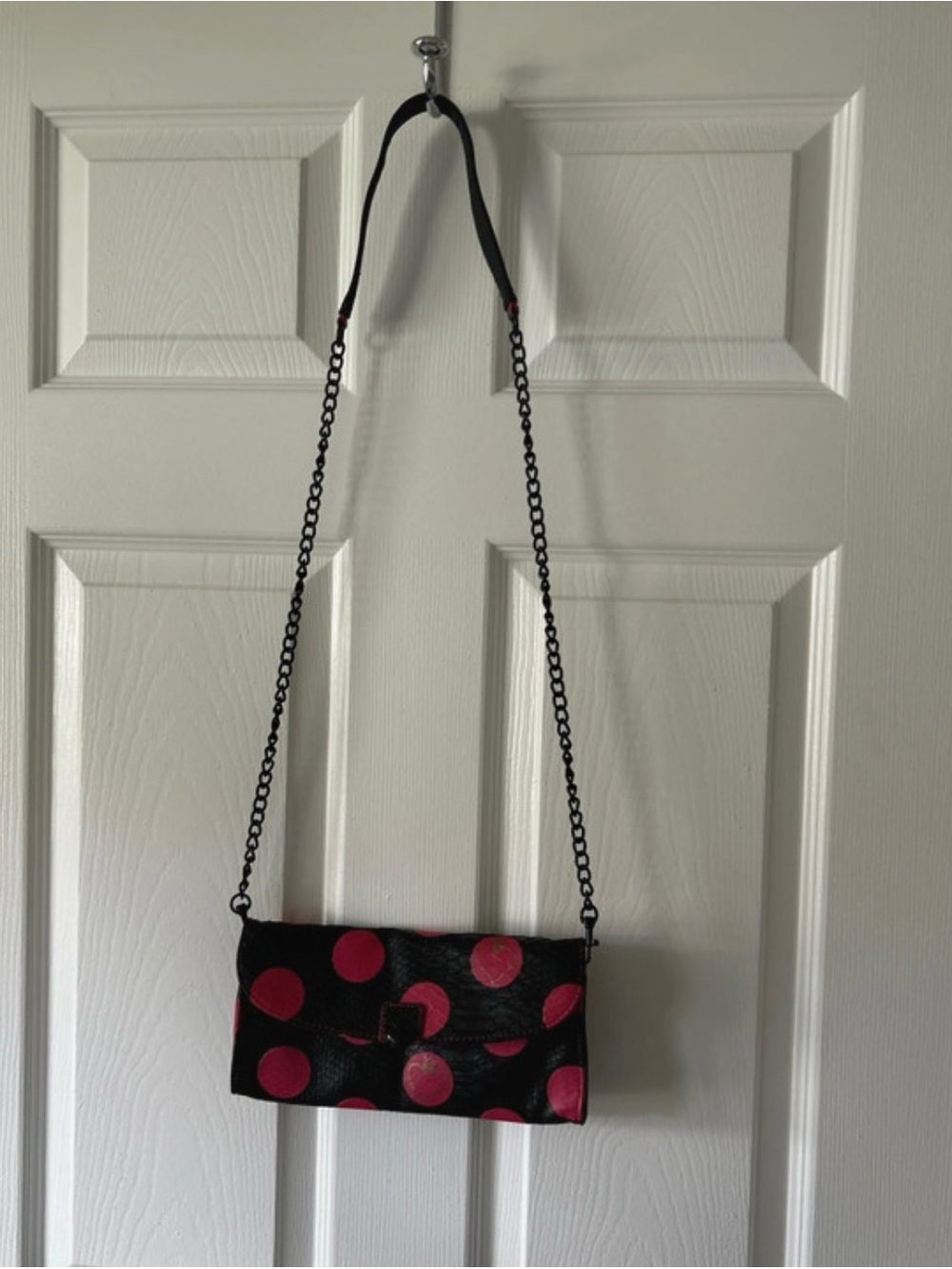 Vera Wang Black Clutch with Pink Polka Dots